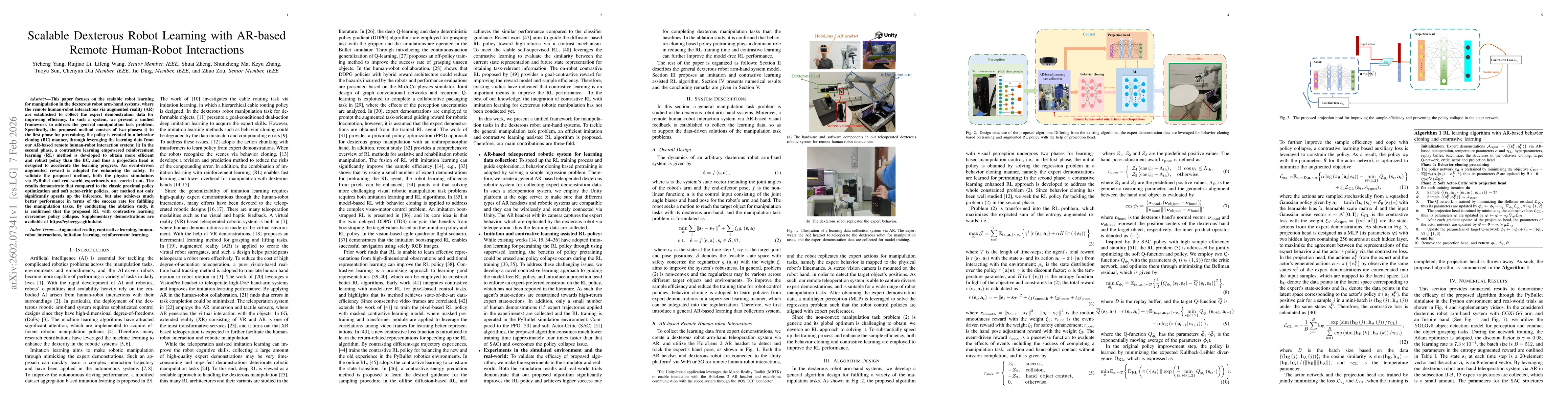 Thumbnail for Scalable Dexterous Robot Learning with AR-based Remote Human-Robot Interactions