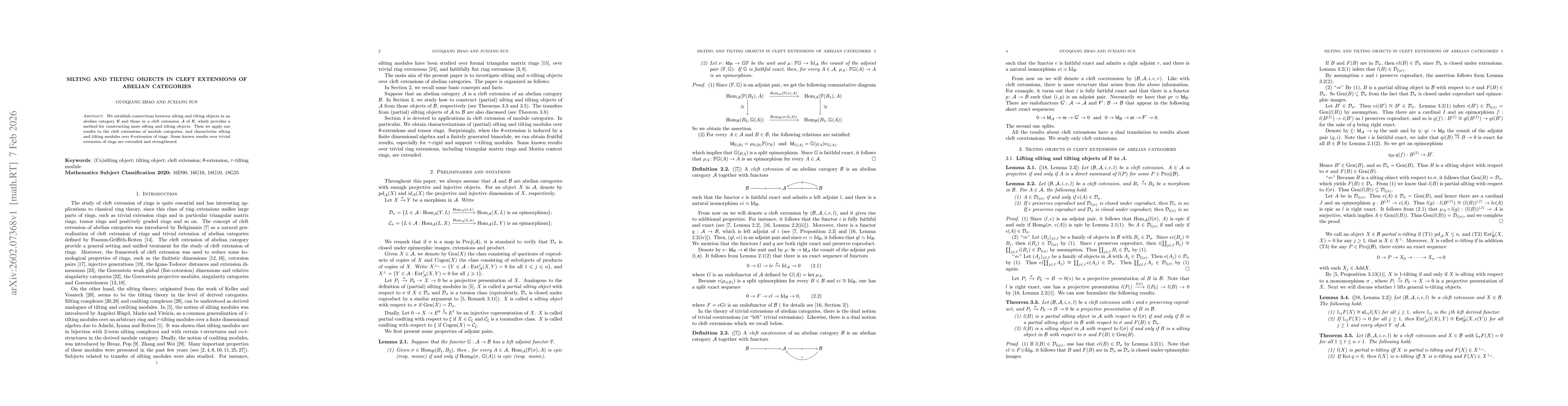 Thumbnail for Silting and tilting objects in cleft extensions of abelian categories