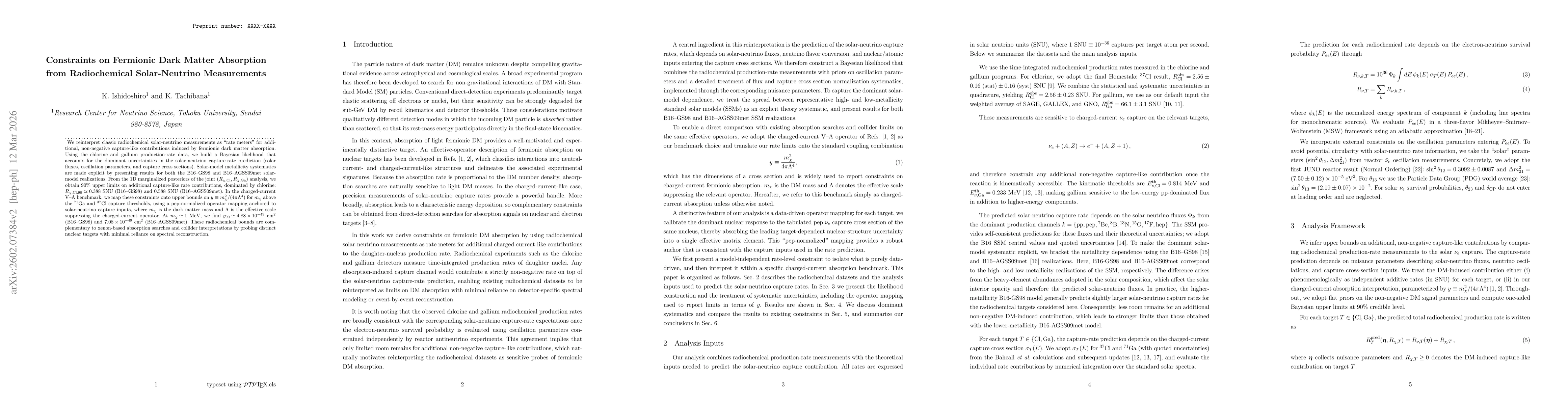 Thumbnail for Constraints on Fermionic Dark Matter Absorption from Radiochemical Solar-Neutrino Measurements