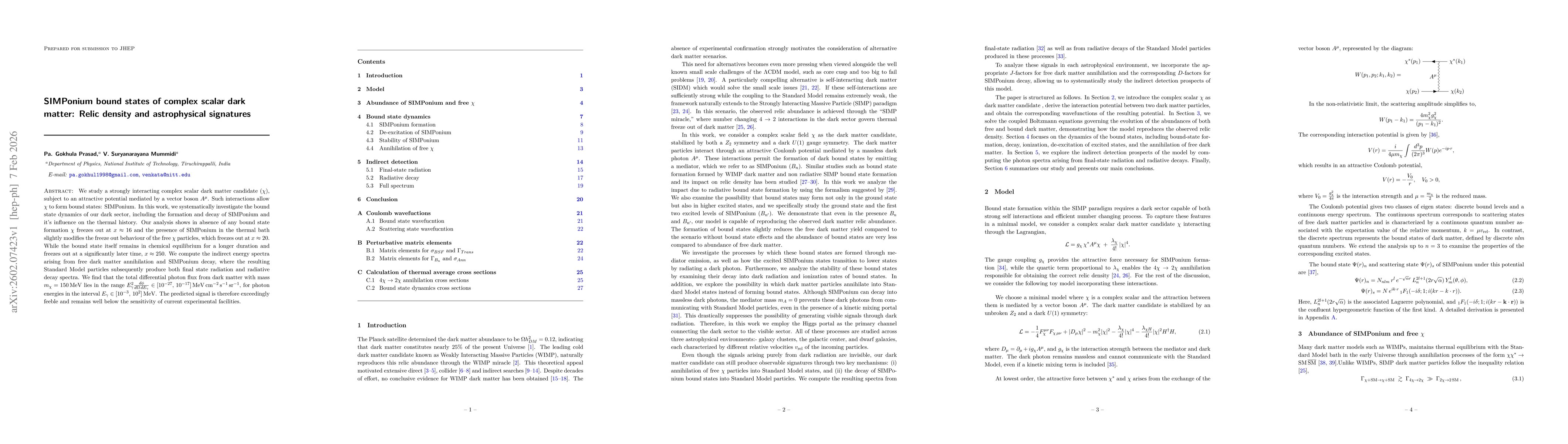 Thumbnail for SIMPonium bound states of complex scalar dark matter: Relic density and astrophysical signatures