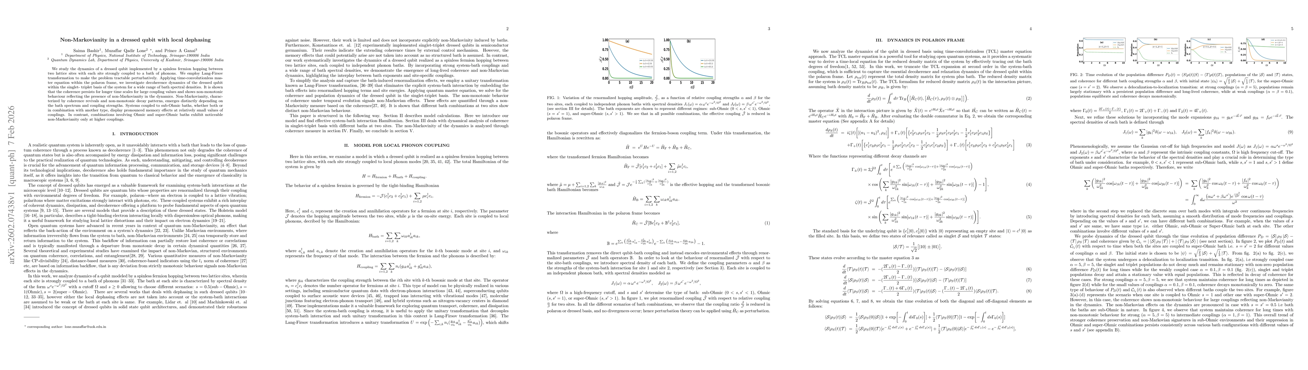 Thumbnail for Non-Markovianity in a dressed qubit with local dephasing