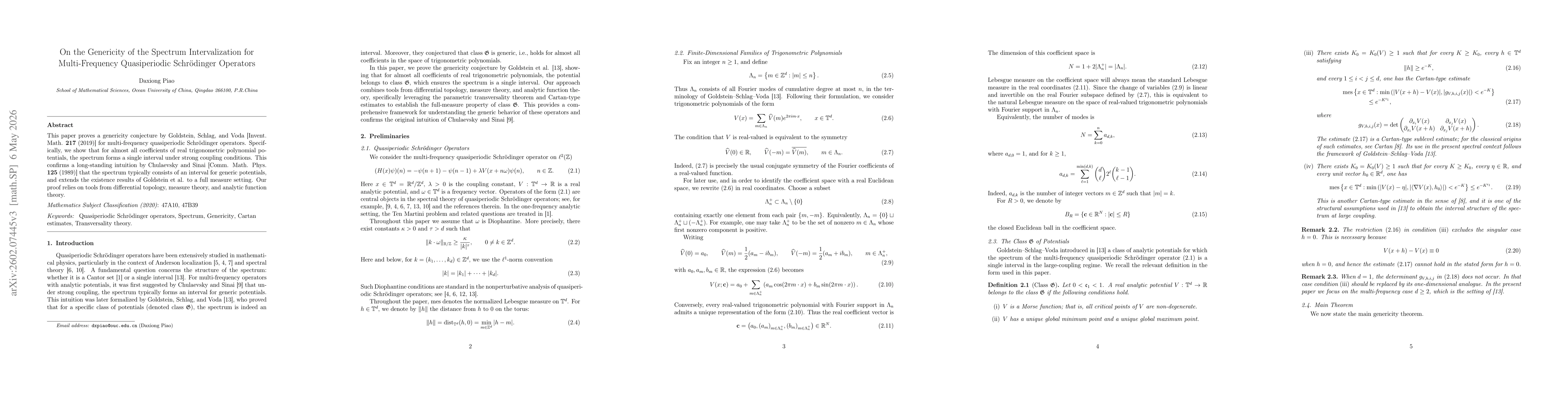 Thumbnail for On the Genericity of the Spectrum Intervalization for Multi-Frequency Quasiperiodic Schrödinger Operators