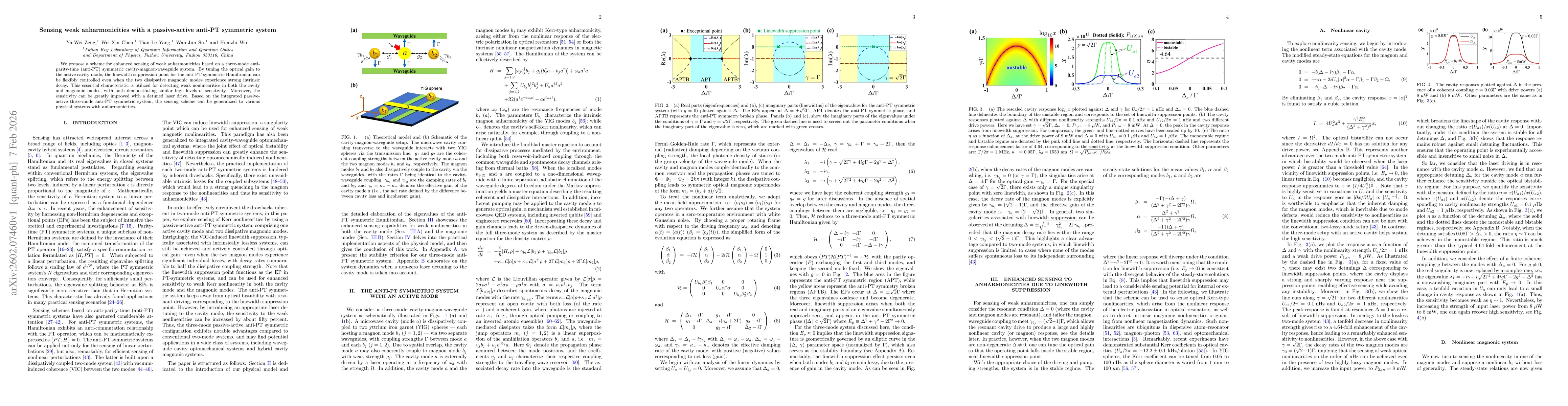 Thumbnail for Sensing weak anharmonicities with a passive-active anti-PT symmetric system