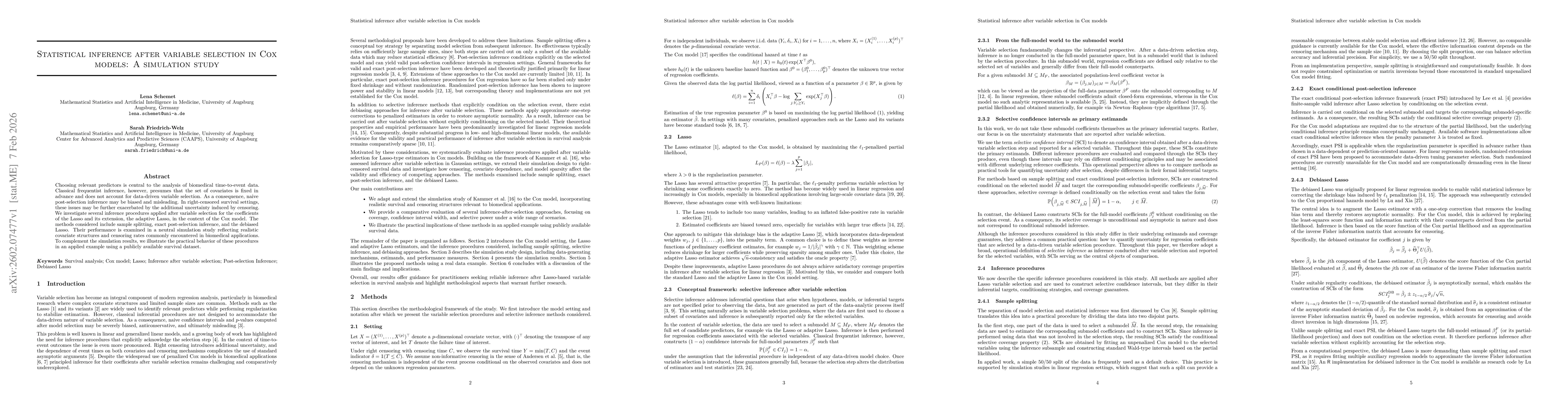 Thumbnail for Statistical inference after variable selection in Cox models: A simulation study