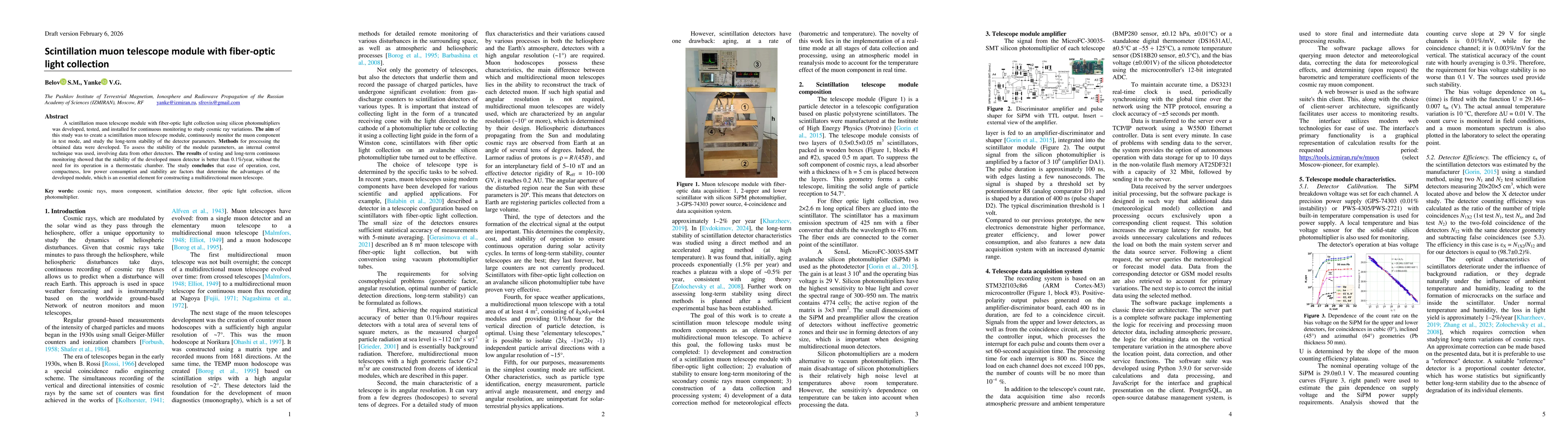 Thumbnail for Scintillation muon telescope module with fiber-optic light collection