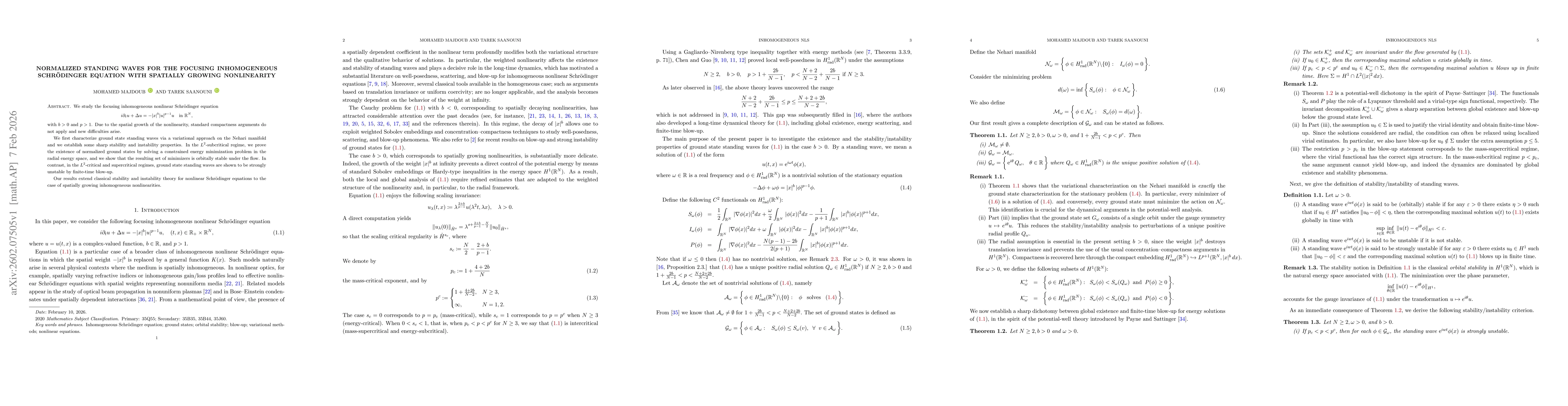 Thumbnail for Normalized Standing Waves for the Focusing Inhomogeneous Schrödinger Equation with Spatially Growing Nonlinearity
