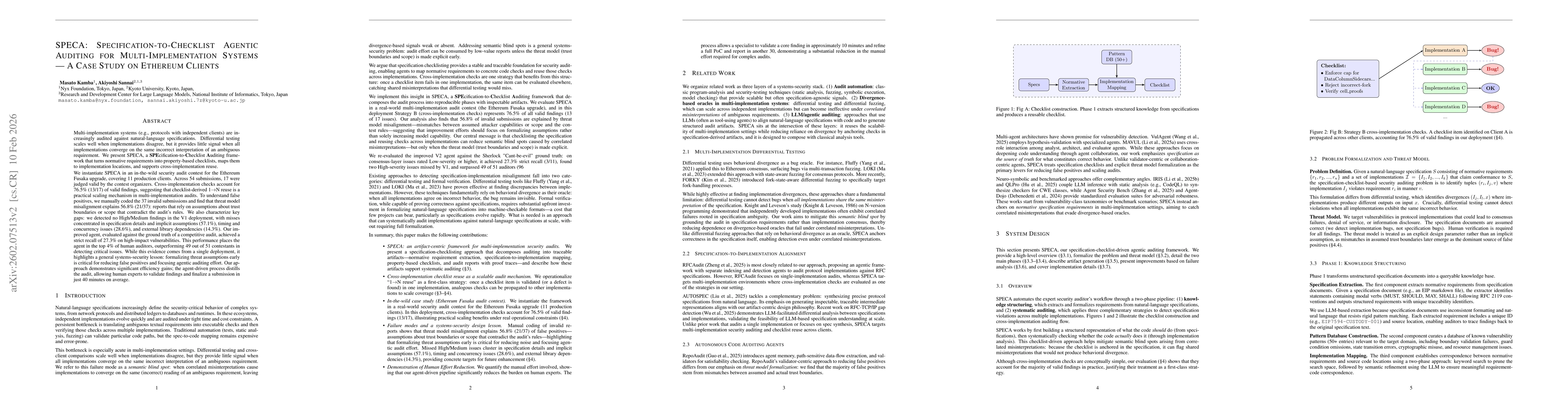 Thumbnail for SPECA: Specification-to-Checklist Agentic Auditing for Multi-Implementation Systems -- A Case Study on Ethereum Clients