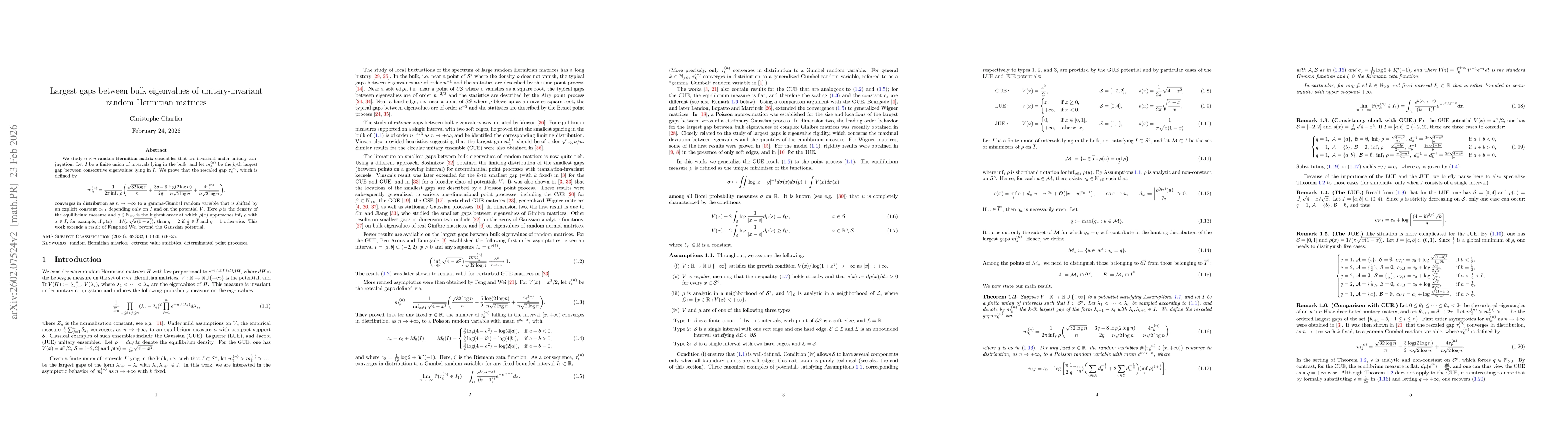 Thumbnail for Largest gaps between bulk eigenvalues of unitary-invariant random Hermitian matrices
