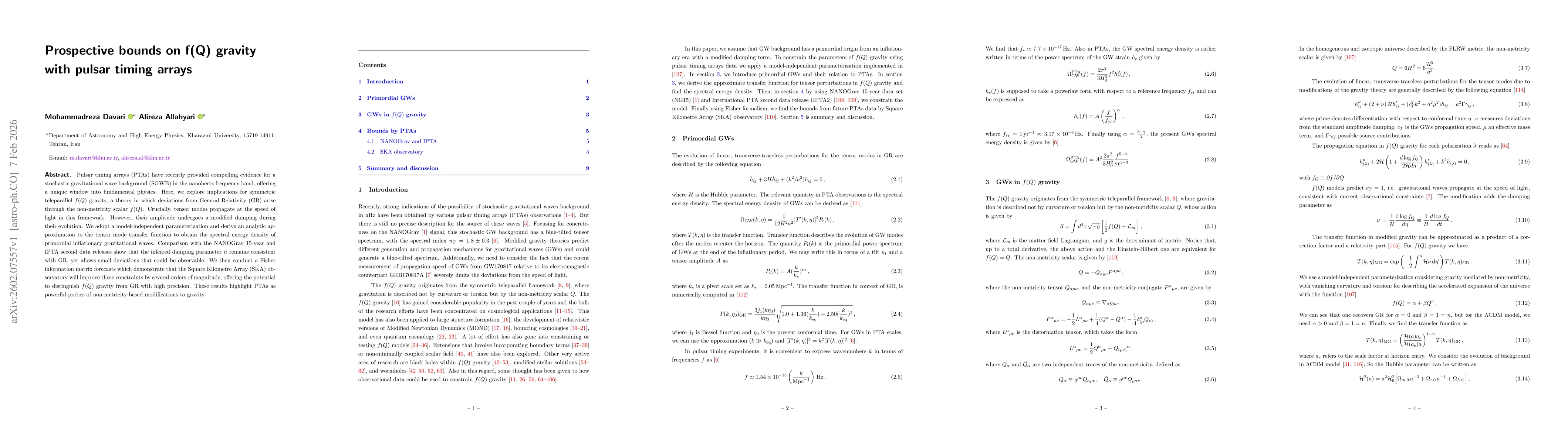 Thumbnail for Prospective bounds on f(Q) gravity with pulsar timing arrays