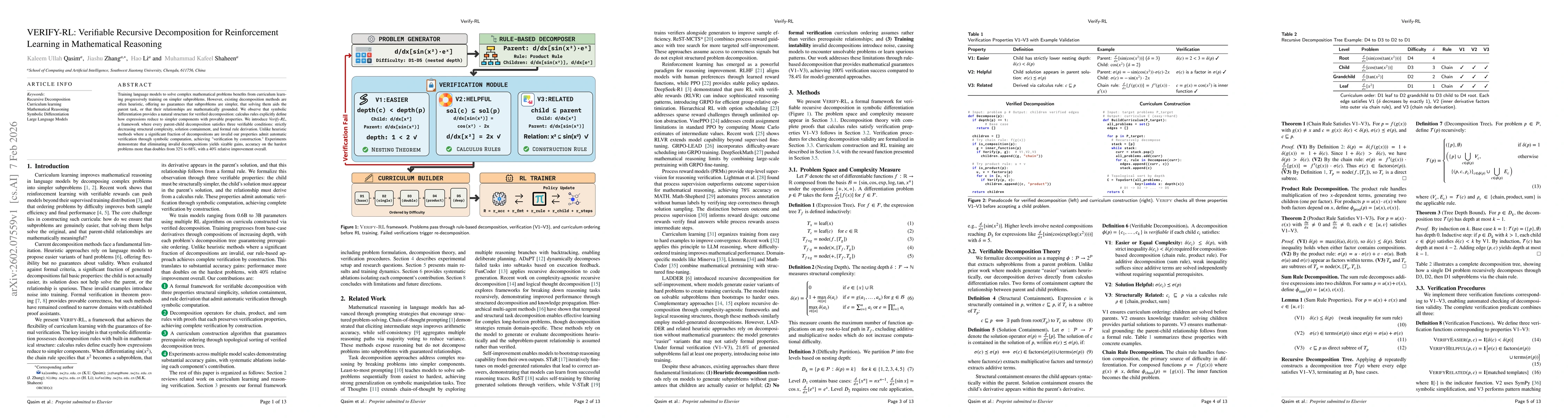 Thumbnail for VERIFY-RL: Verifiable Recursive Decomposition for Reinforcement Learning in Mathematical Reasoning