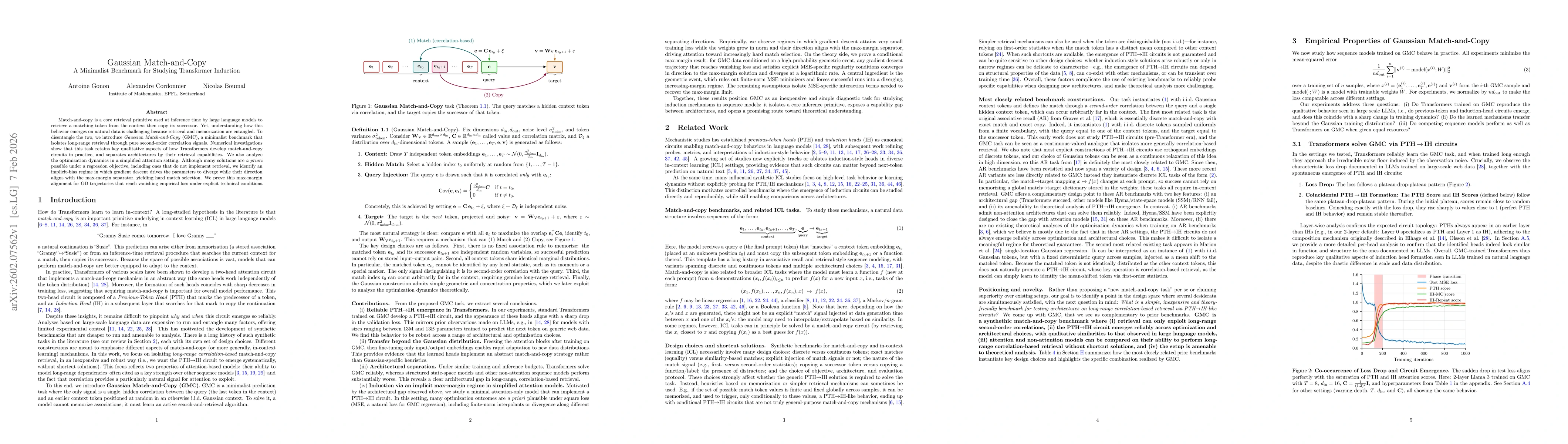 Thumbnail for Gaussian Match-and-Copy: A Minimalist Benchmark for Studying Transformer Induction