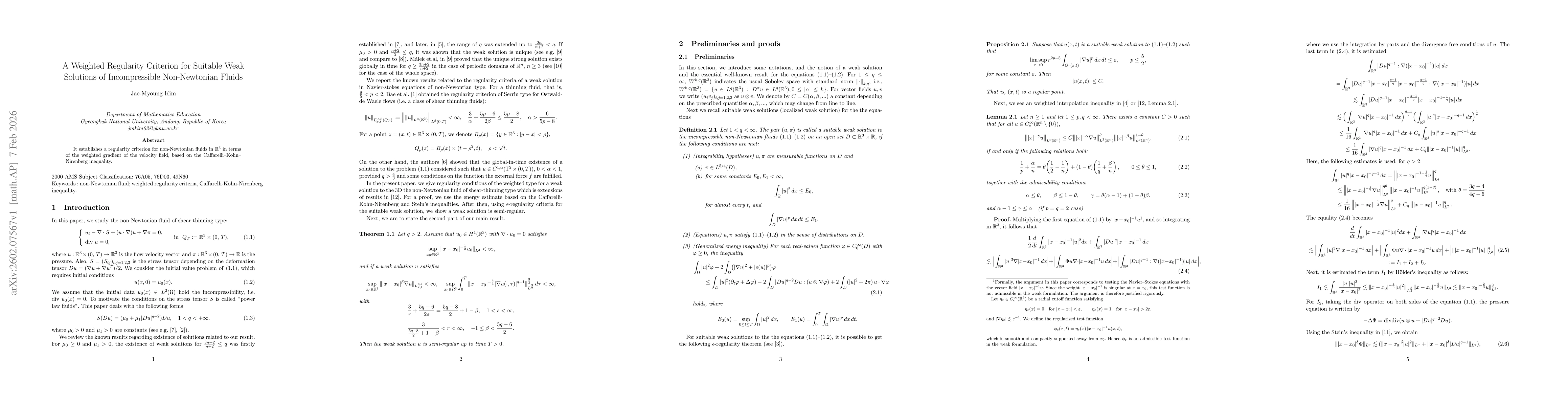 Thumbnail for A Weighted Regularity Criterion for Suitable Weak Solutions of Incompressible Non-Newtonian Fluids