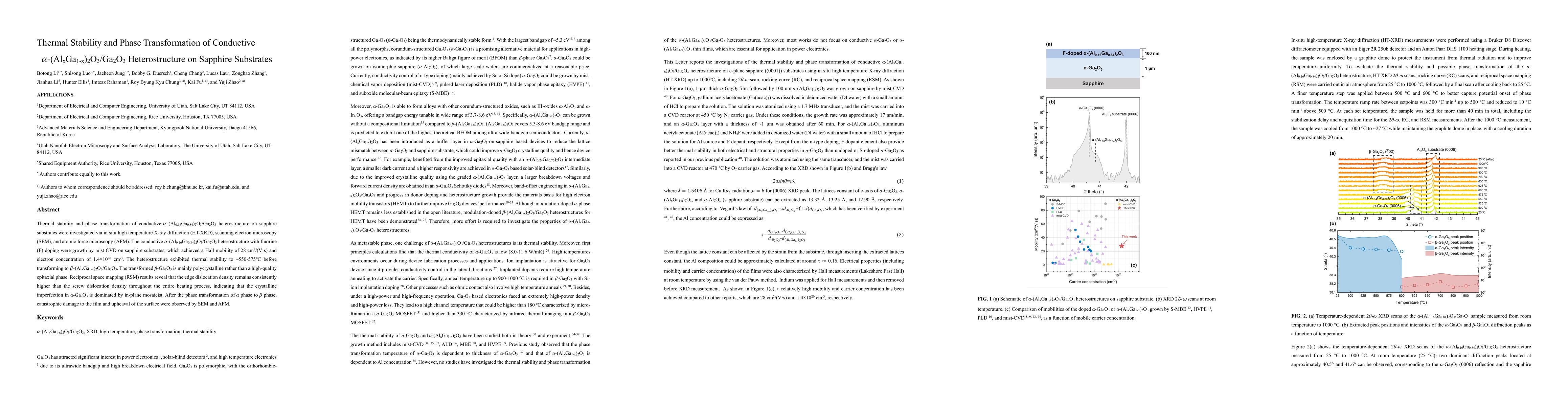 Thumbnail for Thermal Stability and Phase Transformation of Conductive $α$-$(\mathrm{Al}_{x}\mathrm{Ga}_{1-x})_{2}\mathrm{O}_{3}/\mathrm{Ga}_{2}\mathrm{O}_{3}$ Heterostructures on Sapphire Substrates
