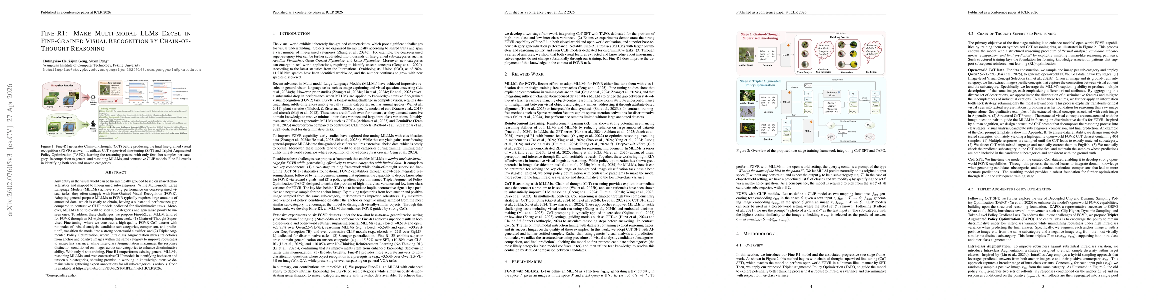 Thumbnail for Fine-R1: Make Multi-modal LLMs Excel in Fine-Grained Visual Recognition by Chain-of-Thought Reasoning