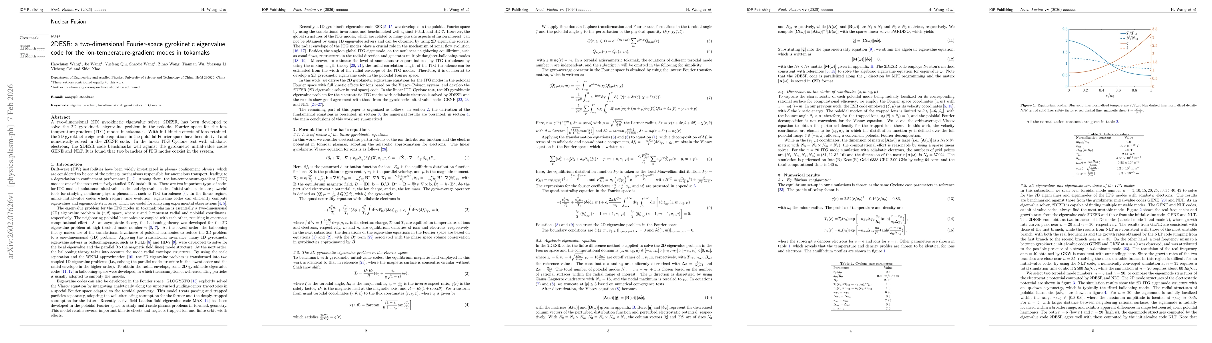 Thumbnail for 2DESR: a two-dimensional Fourier-space gyrokinetic eigenvalue code for the ion-temperature-gradient modes in tokamaks