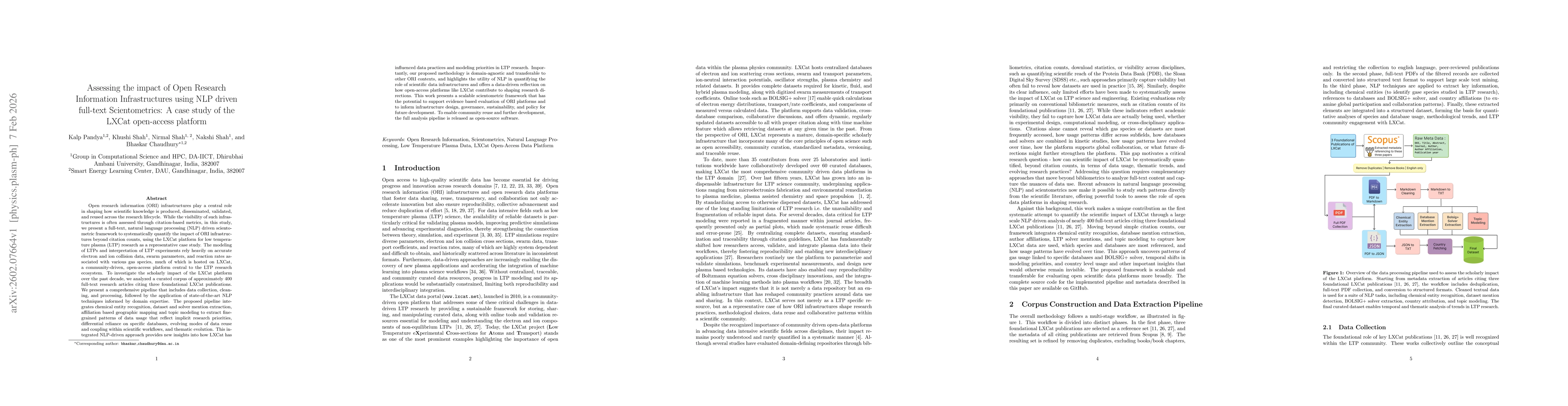 Thumbnail for Assessing the impact of Open Research Information Infrastructures using NLP driven full-text Scientometrics: A case study of the LXCat open-access platform