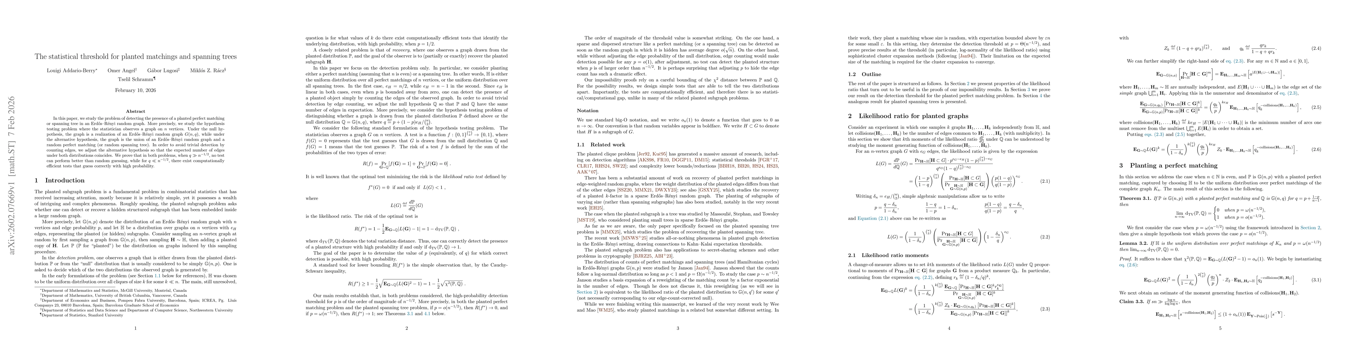 Thumbnail for The statistical threshold for planted matchings and spanning trees