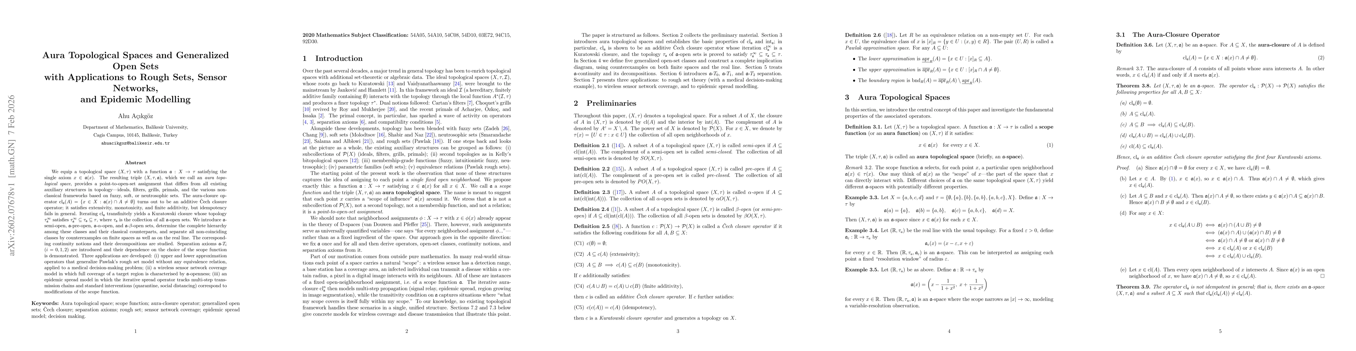Thumbnail for Aura Topological Spaces and Generalized Open Sets with Applications to Rough Sets, Sensor Networks, and Epidemic Modelling