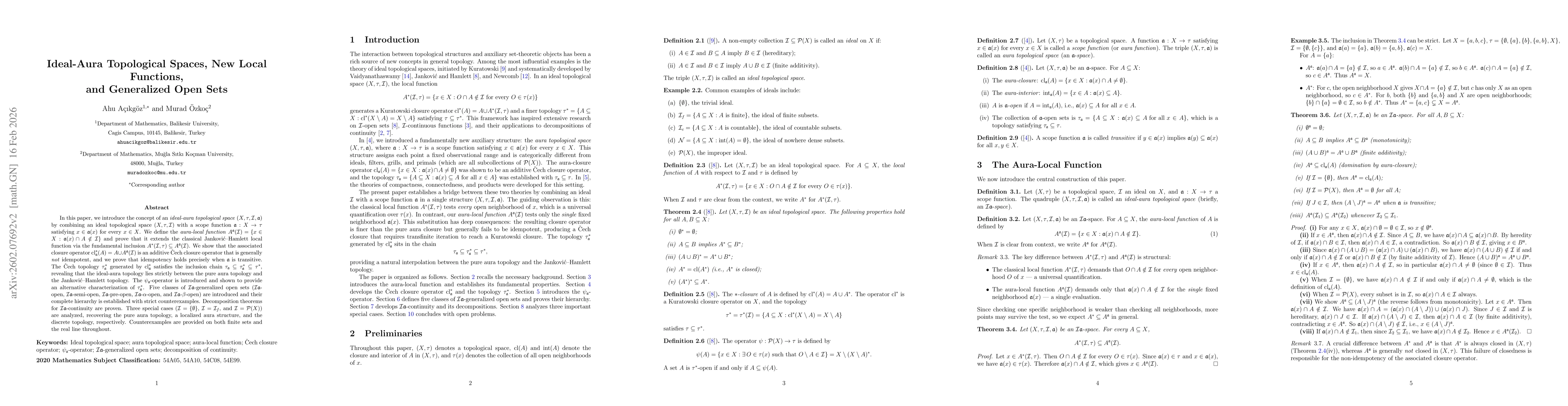 Thumbnail for Ideal-Aura Topological Spaces, New Local Functions, and Generalized Open Sets