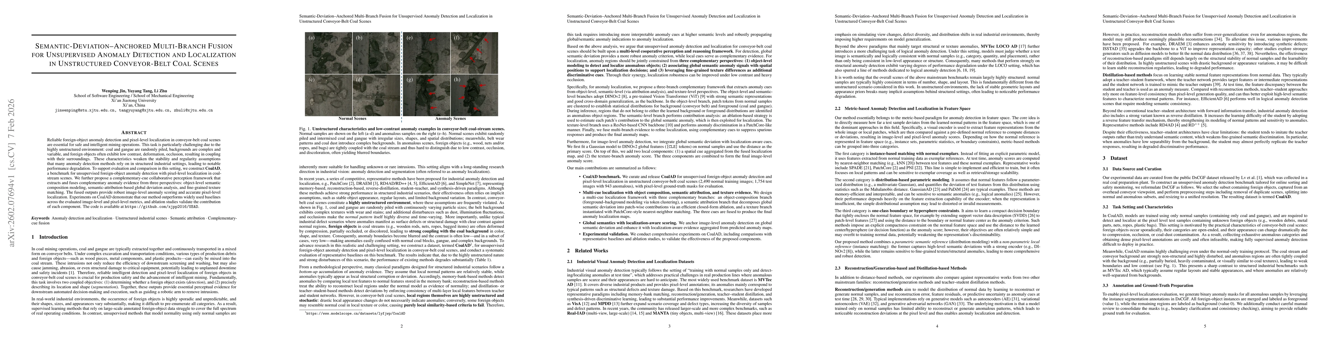 Thumbnail for Semantic-Deviation-Anchored Multi-Branch Fusion for Unsupervised Anomaly Detection and Localization in Unstructured Conveyor-Belt Coal Scenes