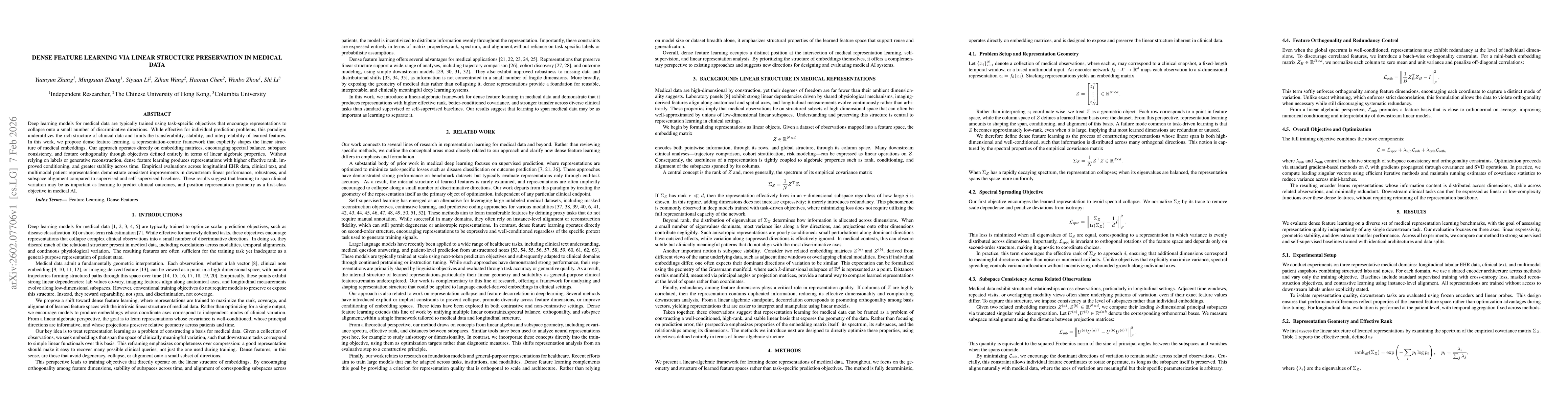 Thumbnail for Dense Feature Learning via Linear Structure Preservation in Medical Data
