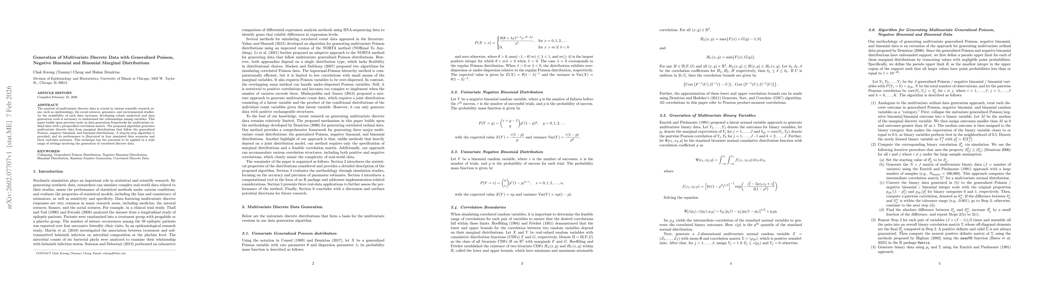 Thumbnail for Generation of Multivariate Discrete Data with Generalized Poisson, Negative Binomial and Binomial Marginal Distributions