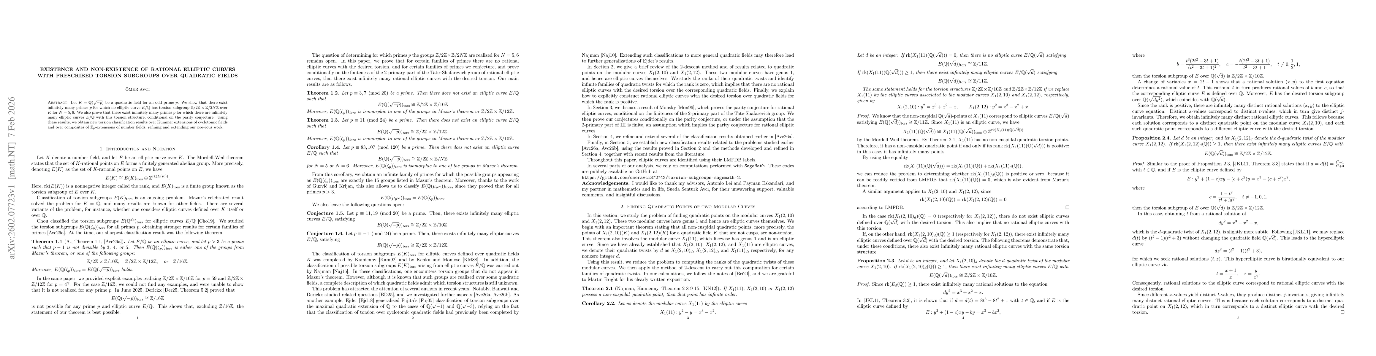 Thumbnail for Existence and non-existence of rational elliptic curves with prescribed torsion subgroups over quadratic fields