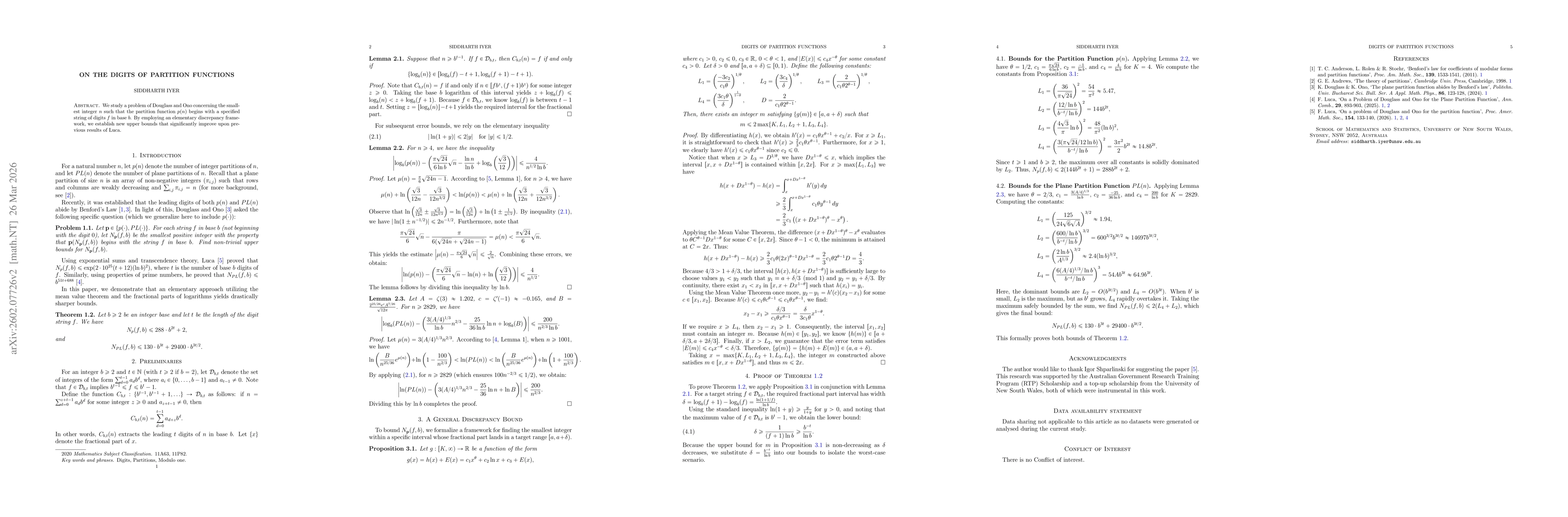 Thumbnail for On the Digits of Partition Functions