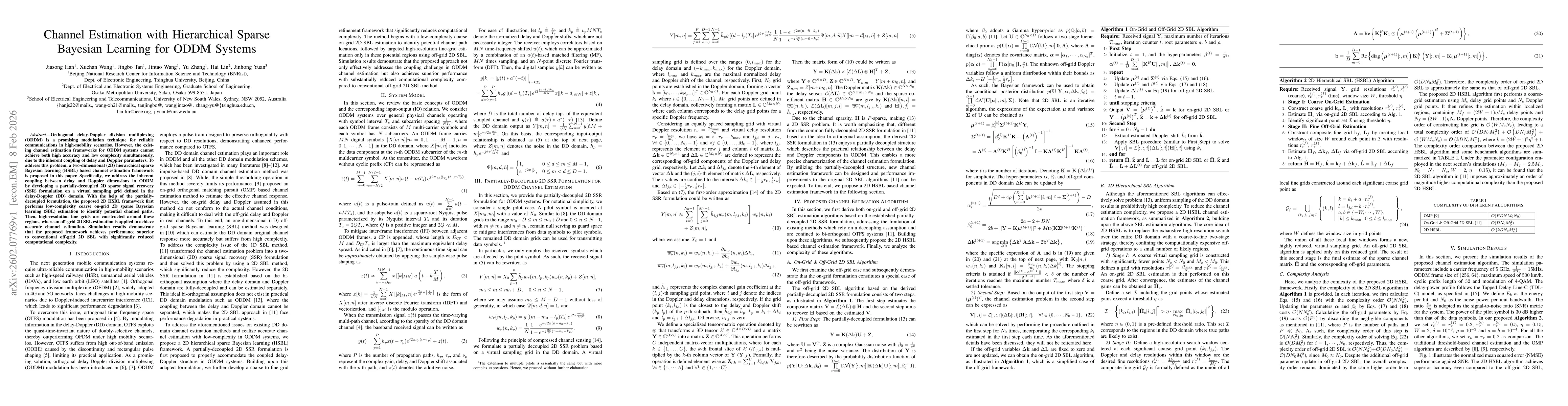 Thumbnail for Channel Estimation with Hierarchical Sparse Bayesian Learning for ODDM Systems