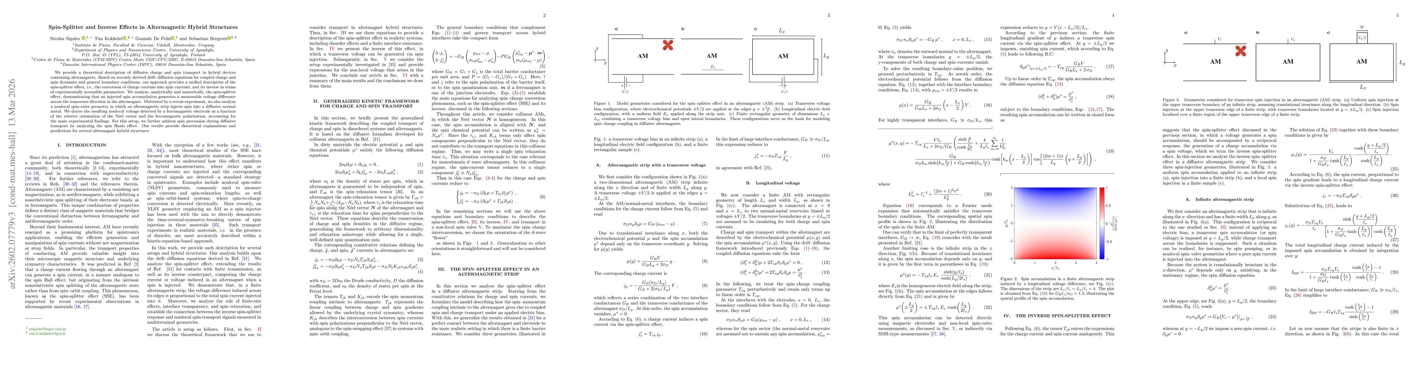 Thumbnail for Spin Splitter and Inverse Effects in Altermagnetic Hybrid Structures