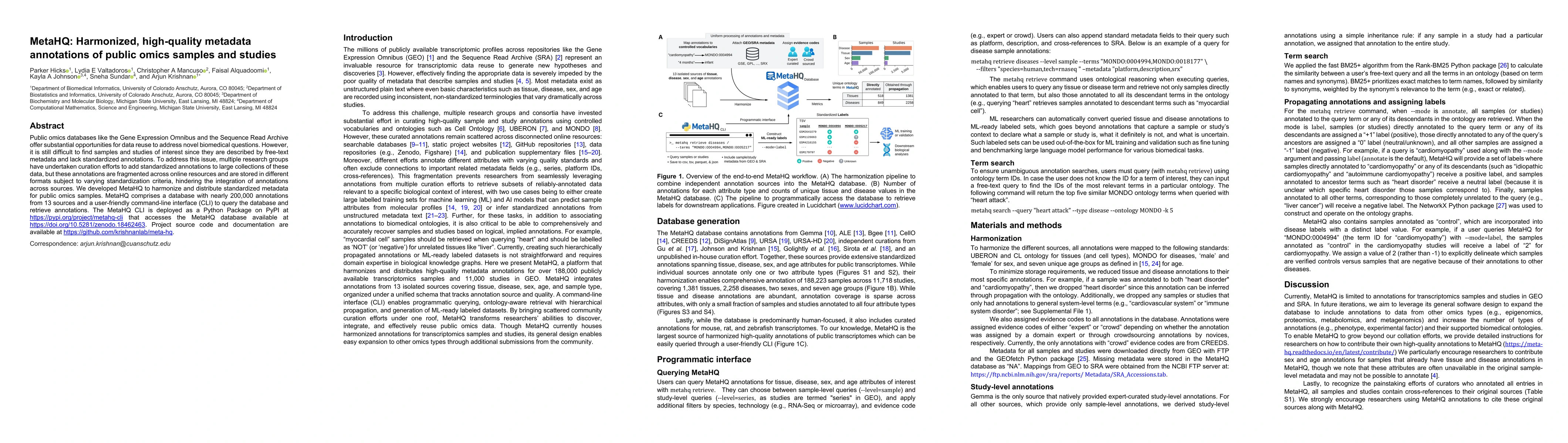 Thumbnail for MetaHQ: Harmonized, high-quality metadata annotations of public omics samples and studies