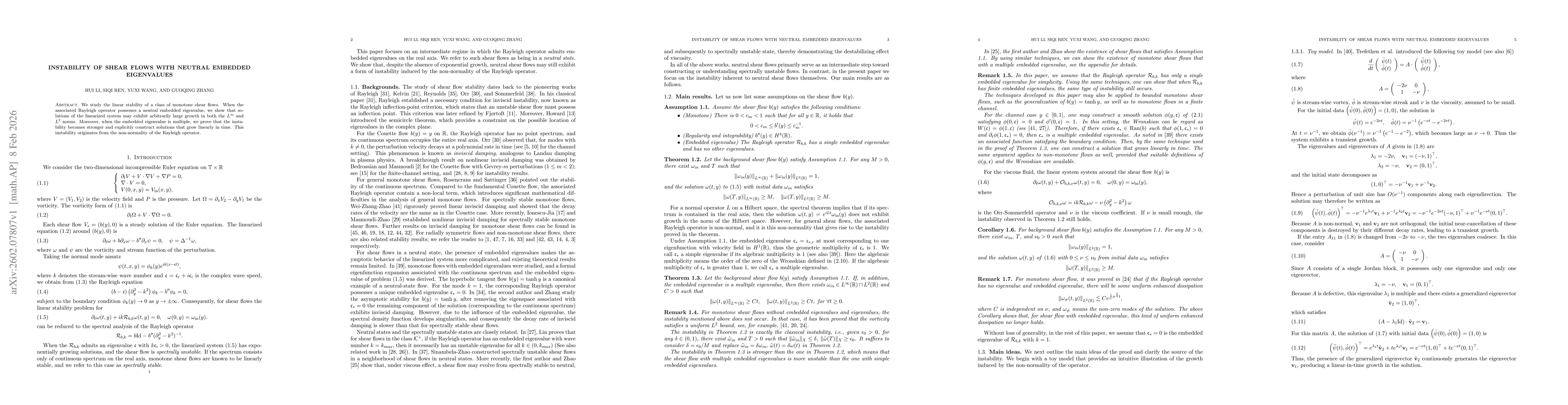 Thumbnail for Instability of shear flows with neutral embedded eigenvalues