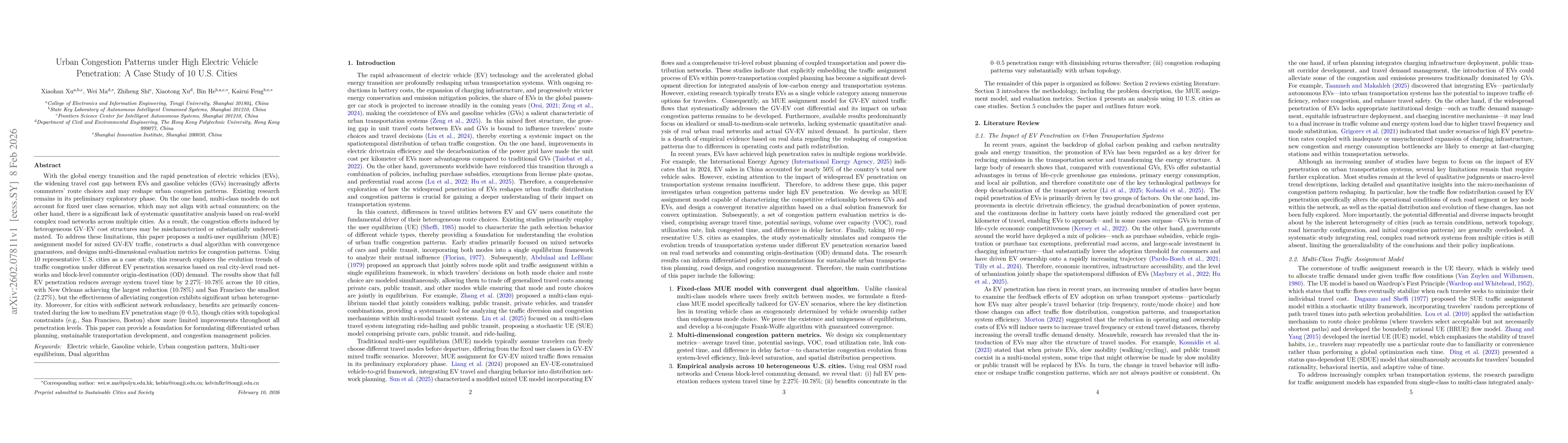Thumbnail for Urban Congestion Patterns under High Electric Vehicle Penetration: A Case Study of 10 U.S. Cities