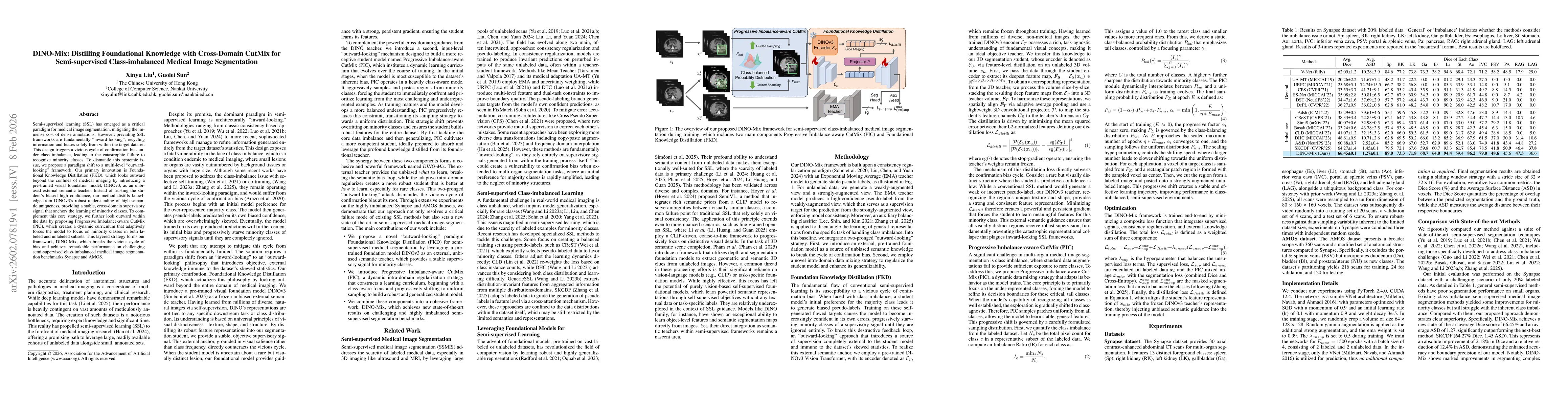 Thumbnail for DINO-Mix: Distilling Foundational Knowledge with Cross-Domain CutMix for Semi-supervised Class-imbalanced Medical Image Segmentation