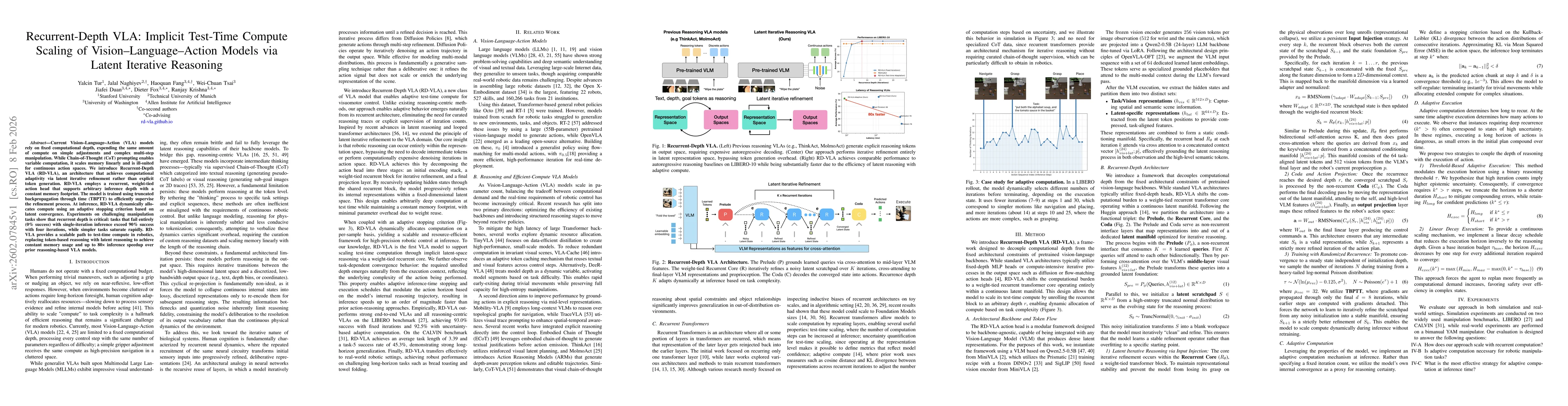 Thumbnail for Recurrent-Depth VLA: Implicit Test-Time Compute Scaling of Vision-Language-Action Models via Latent Iterative Reasoning