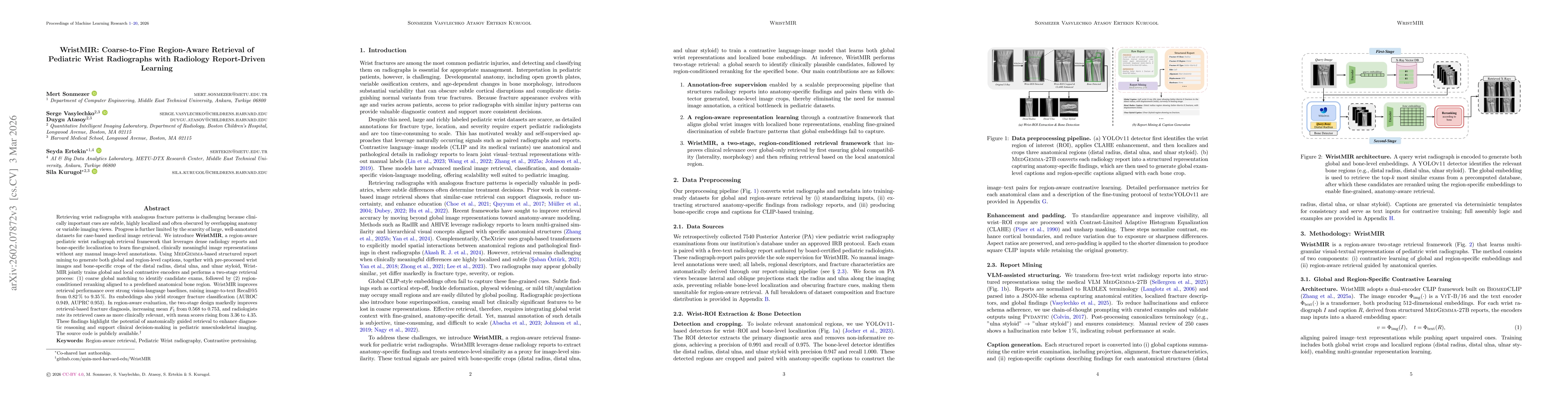 Thumbnail for WristMIR: Coarse-to-Fine Region-Aware Retrieval of Pediatric Wrist Radiographs with Radiology Report-Driven Learning