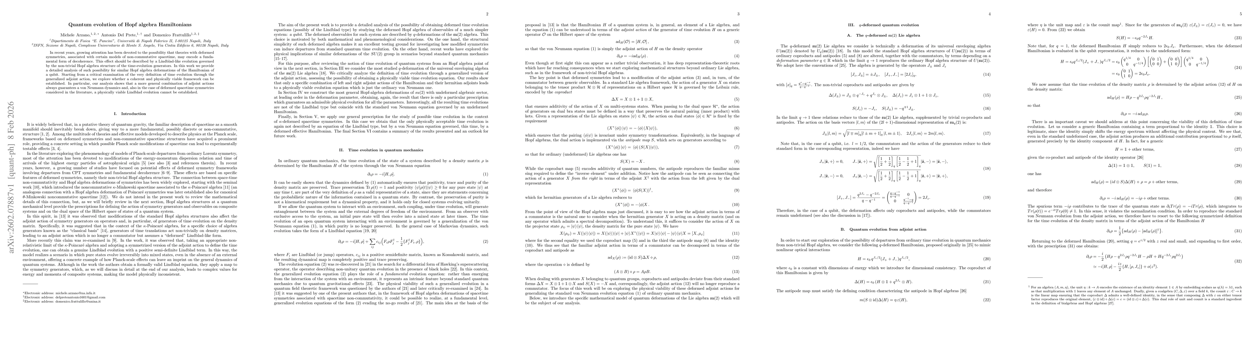 Thumbnail for Quantum Evolution of Hopf Algebra Hamiltonians