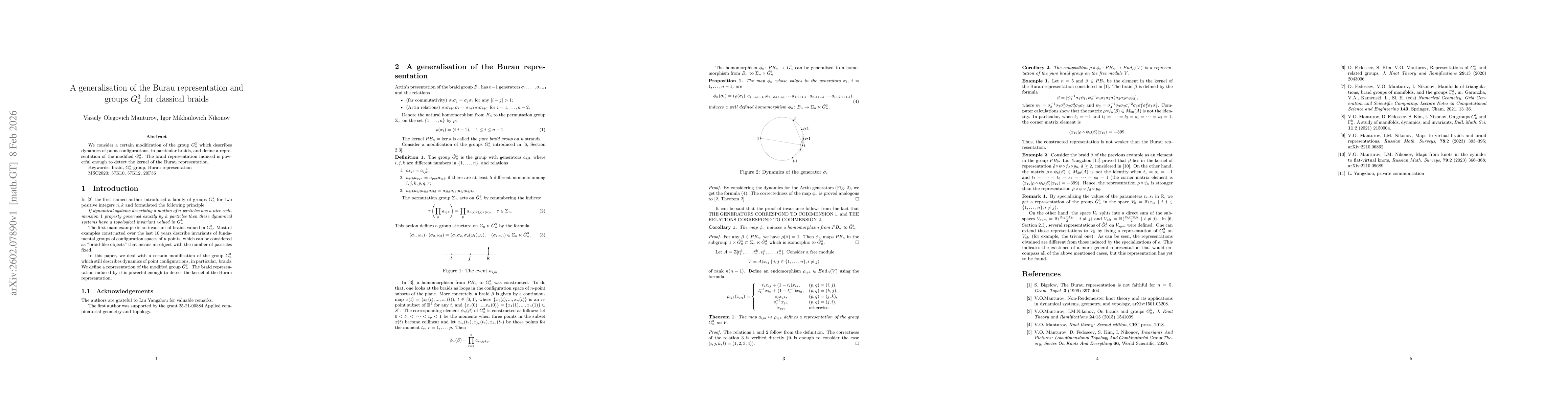 Thumbnail for A generalisation of the Burau representation and groups $G_{n}^{3}$ for classical braids