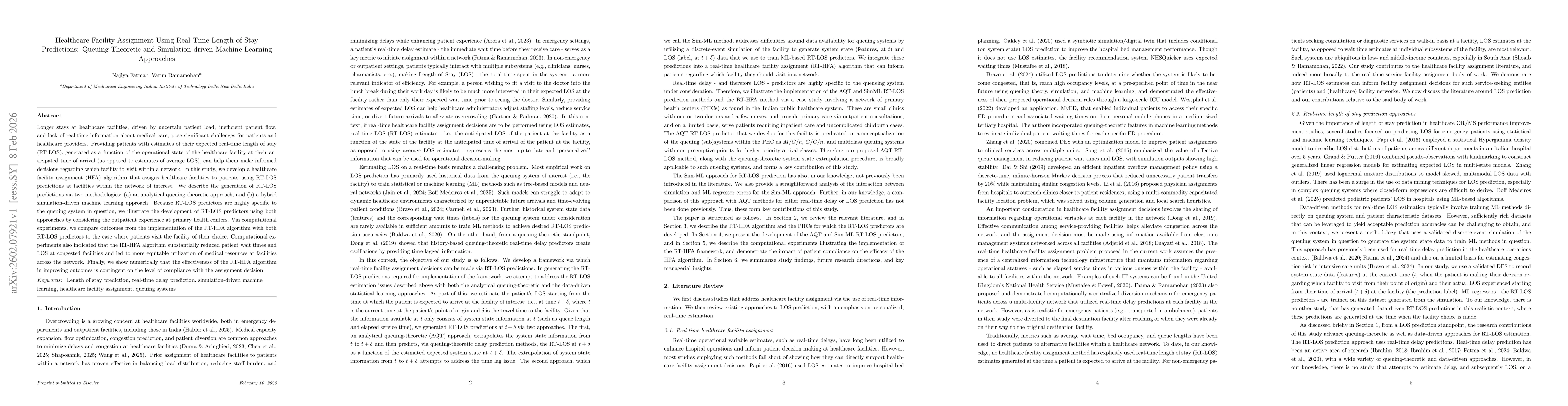 Thumbnail for Healthcare Facility Assignment Using Real-Time Length-of-Stay Predictions: Queuing-Theoretic and Simulation-driven Machine Learning Approaches