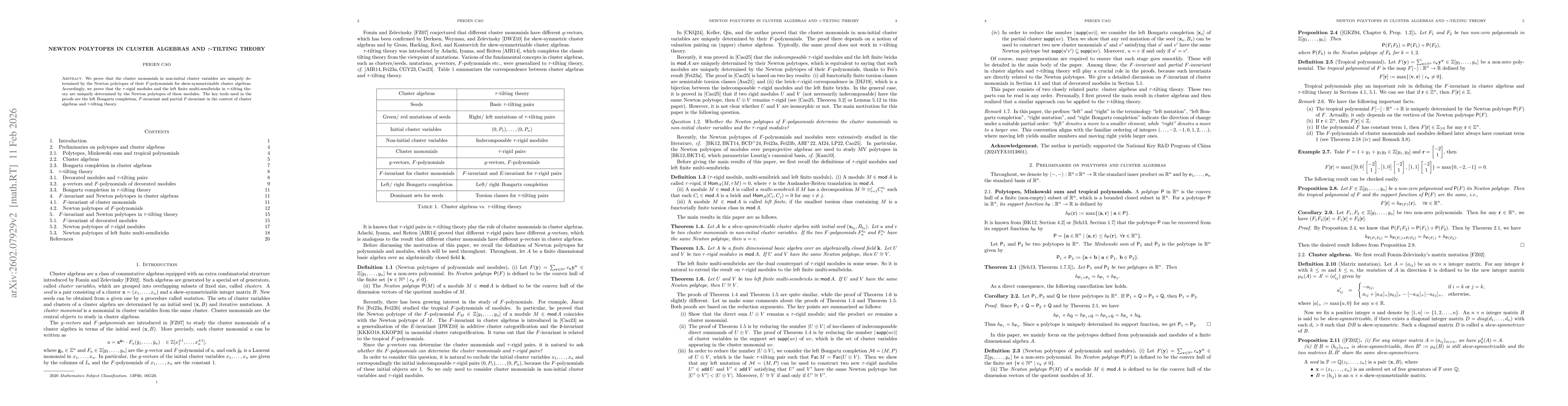 Thumbnail for Newton polytopes in cluster algebras and $τ$-tilting theory