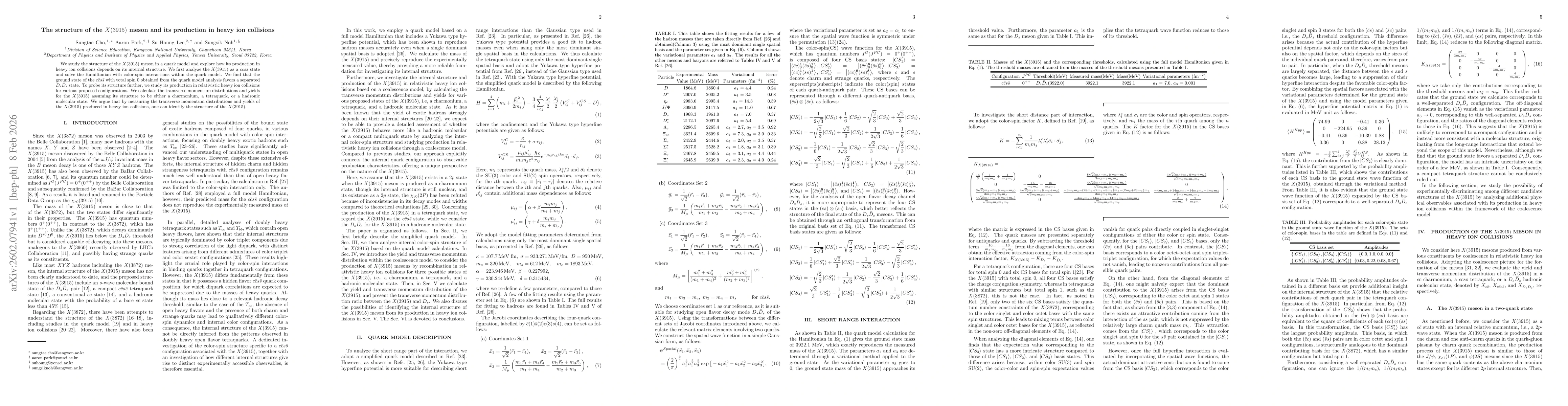 Thumbnail for The structure of the $X(3915)$ meson and its production in heavy ion collisions