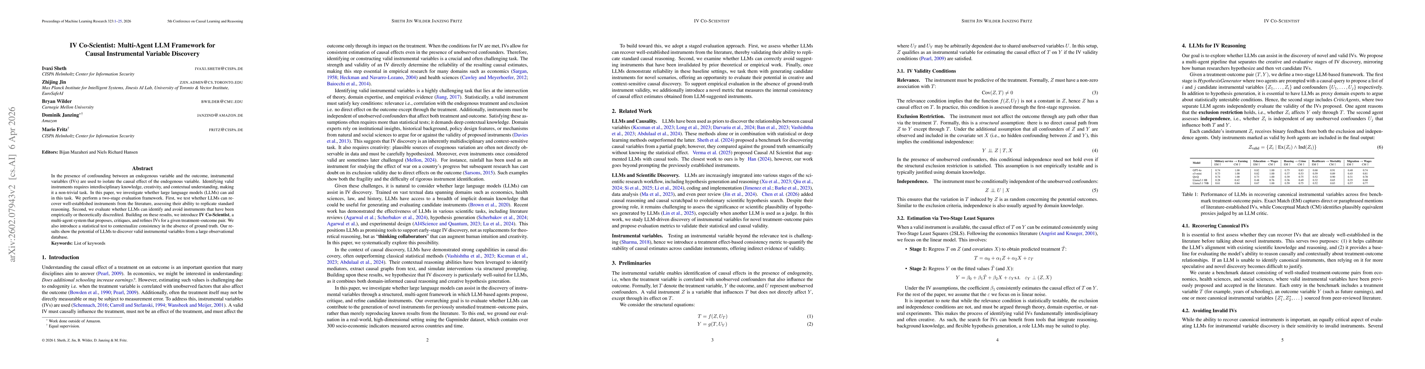 Thumbnail for IV Co-Scientist: Multi-Agent LLM Framework for Causal Instrumental Variable Discovery