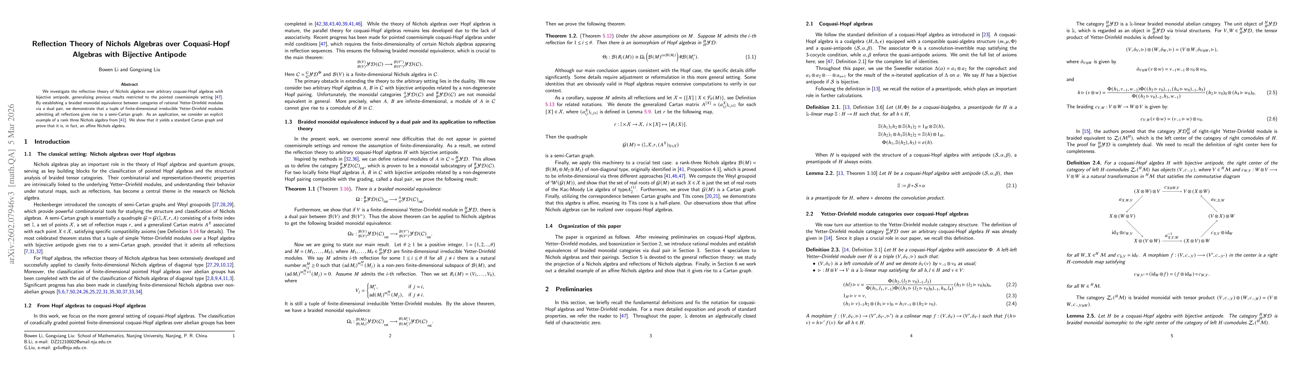 Thumbnail for Reflection Theory of Nichols Algebras over Coquasi-Hopf Algebras with Bijective Antipode