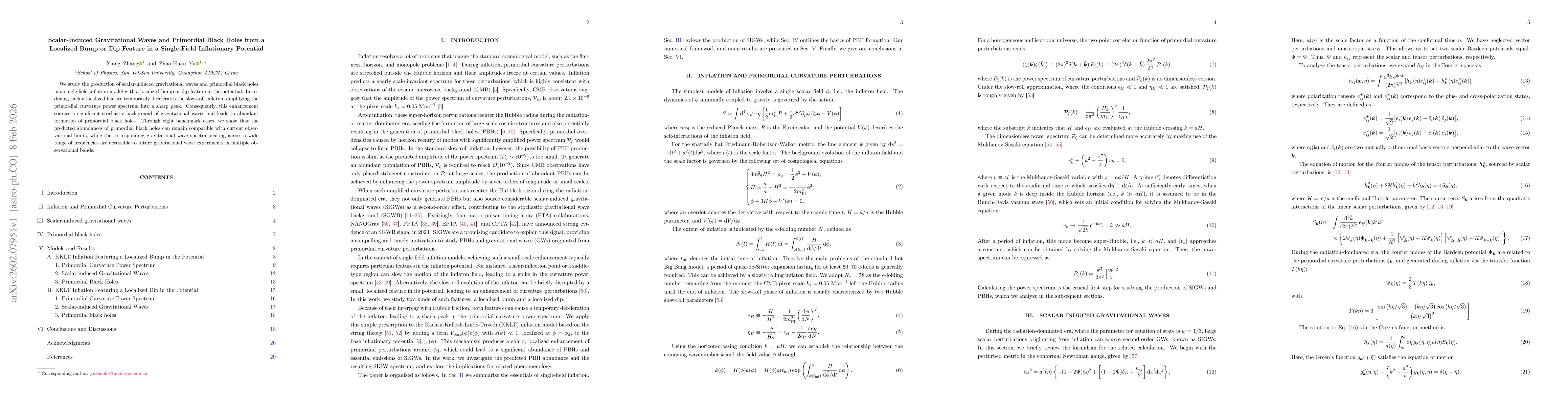 Thumbnail for Scalar-Induced Gravitational Waves and Primordial Black Holes from a Localized Bump or Dip Feature in a Single-Field Inflationary Potential