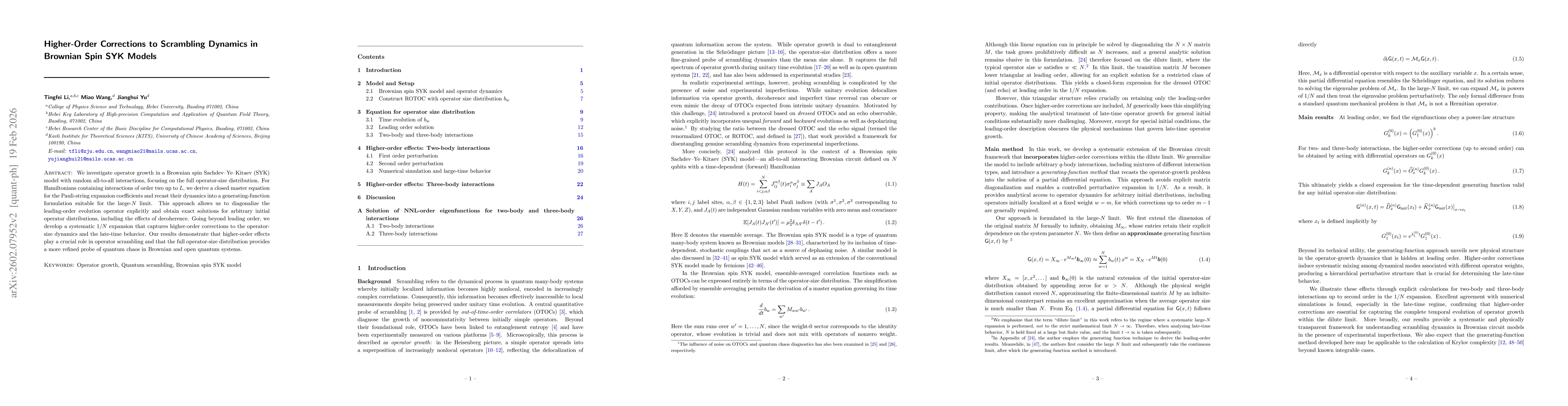 Thumbnail for Higher-Order Corrections to Scrambling Dynamics in Brownian Spin SYK Models