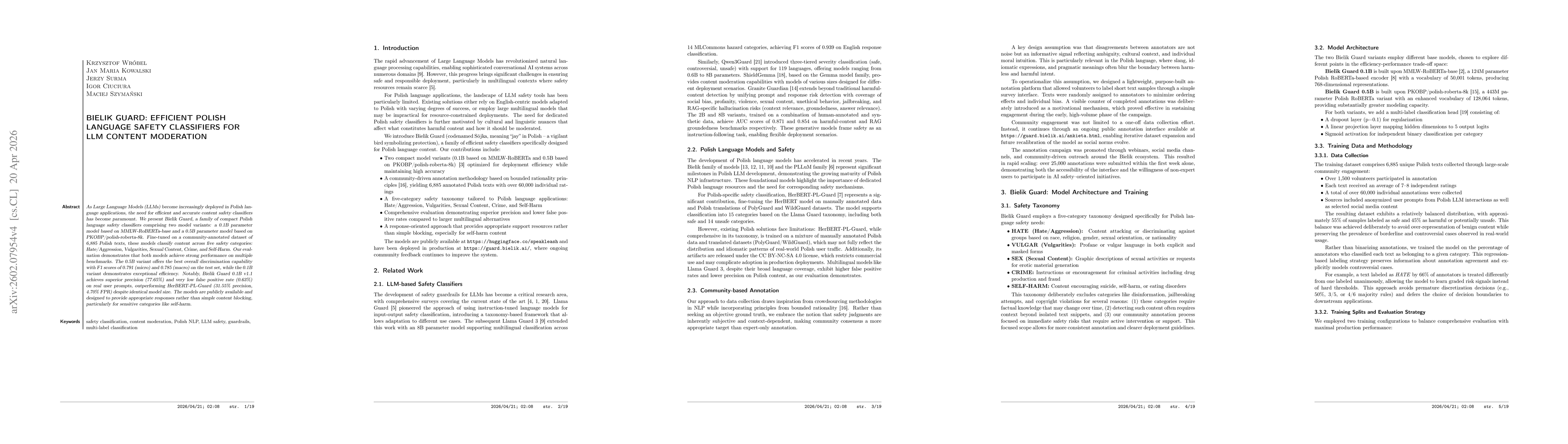 Thumbnail for Bielik Guard: Efficient Polish Language Safety Classifiers for LLM Content Moderation