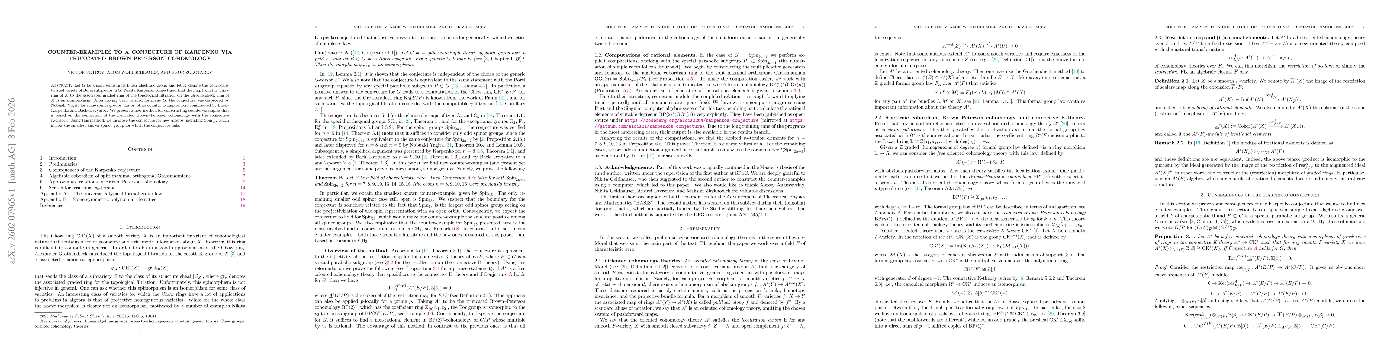 Thumbnail for Counter-examples to a conjecture of Karpenko via truncated Brown-Peterson cohomology