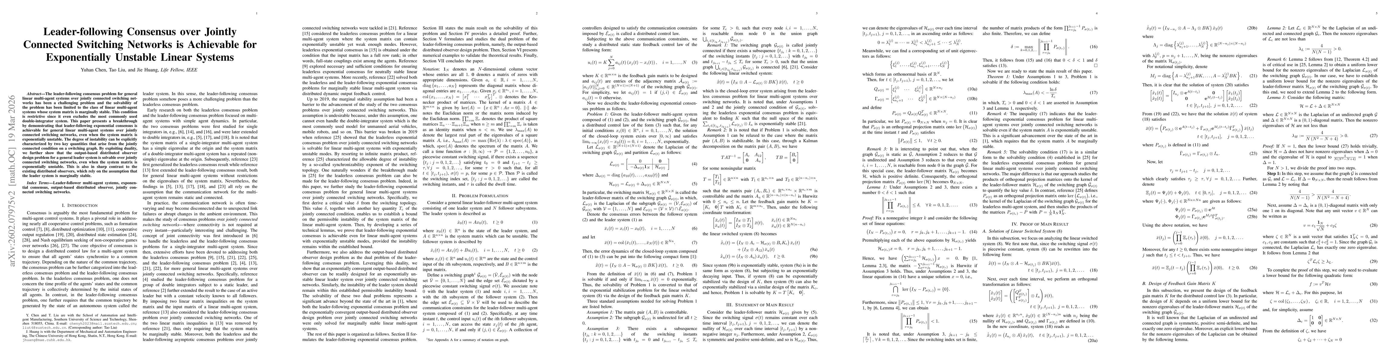Thumbnail for Leader-following Consensus over Jointly Connected Switching Networks is Achievable for Exponentially Unstable Linear Systems