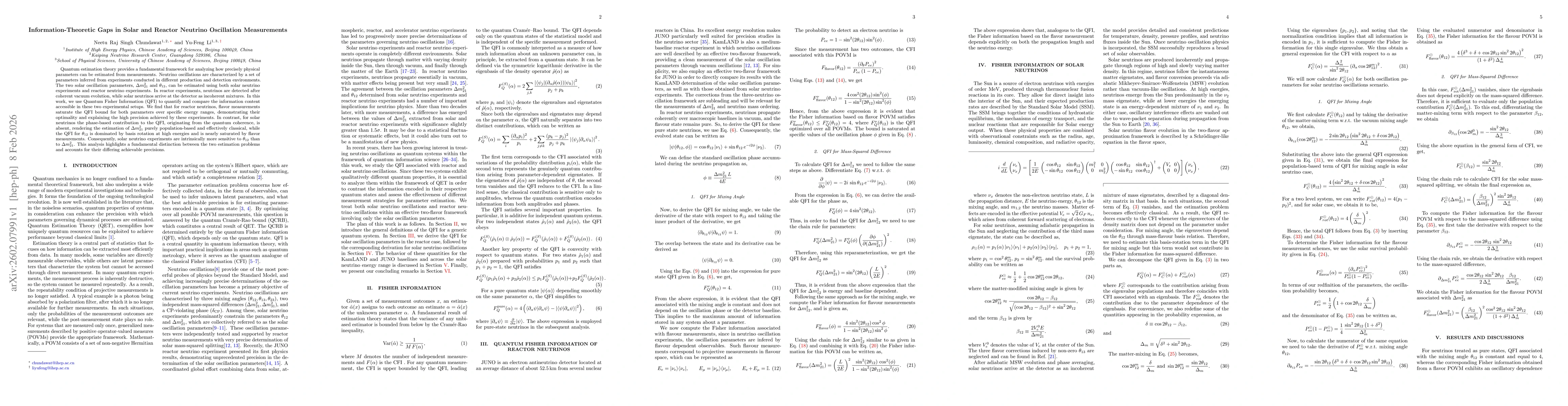 Thumbnail for Information-Theoretic Gaps in Solar and Reactor Neutrino Oscillation Measurements
