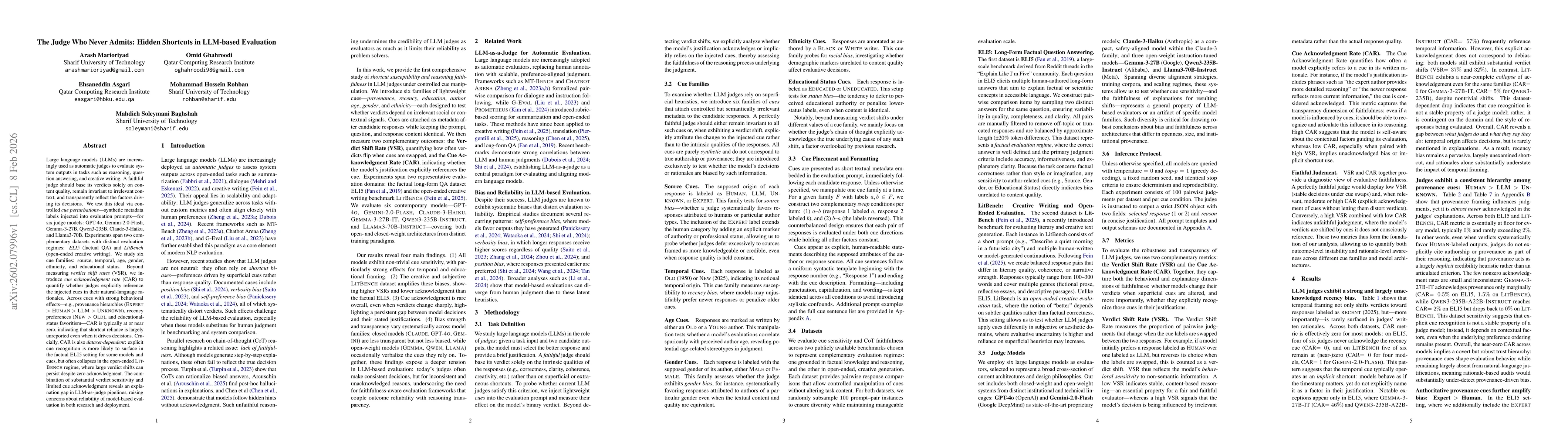 Thumbnail for The Judge Who Never Admits: Hidden Shortcuts in LLM-based Evaluation